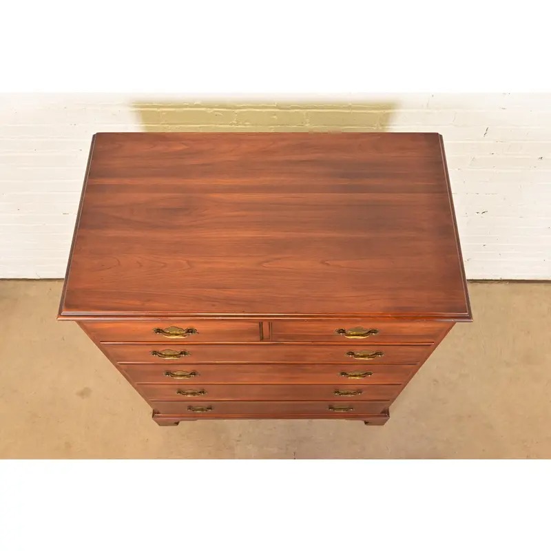 Henkel Harris Georgian Solid Cherry Wood Highboy Dresser, Circa 1960s - Image 9