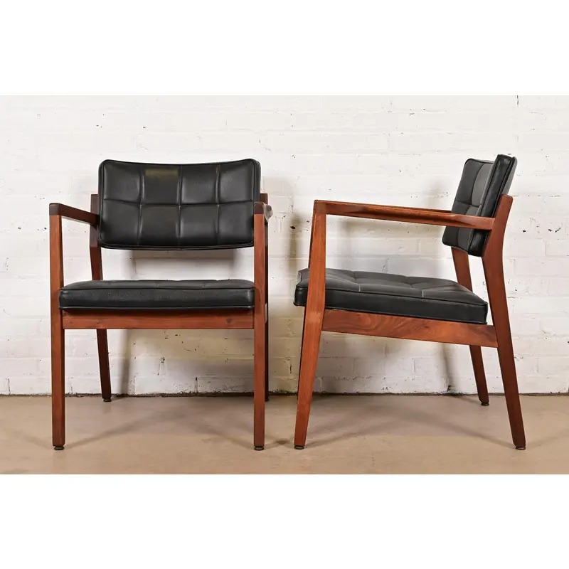 Jens Risom Style Mid-Century Modern Sculpted Walnut Lounge Chairs, Pair - Image 9