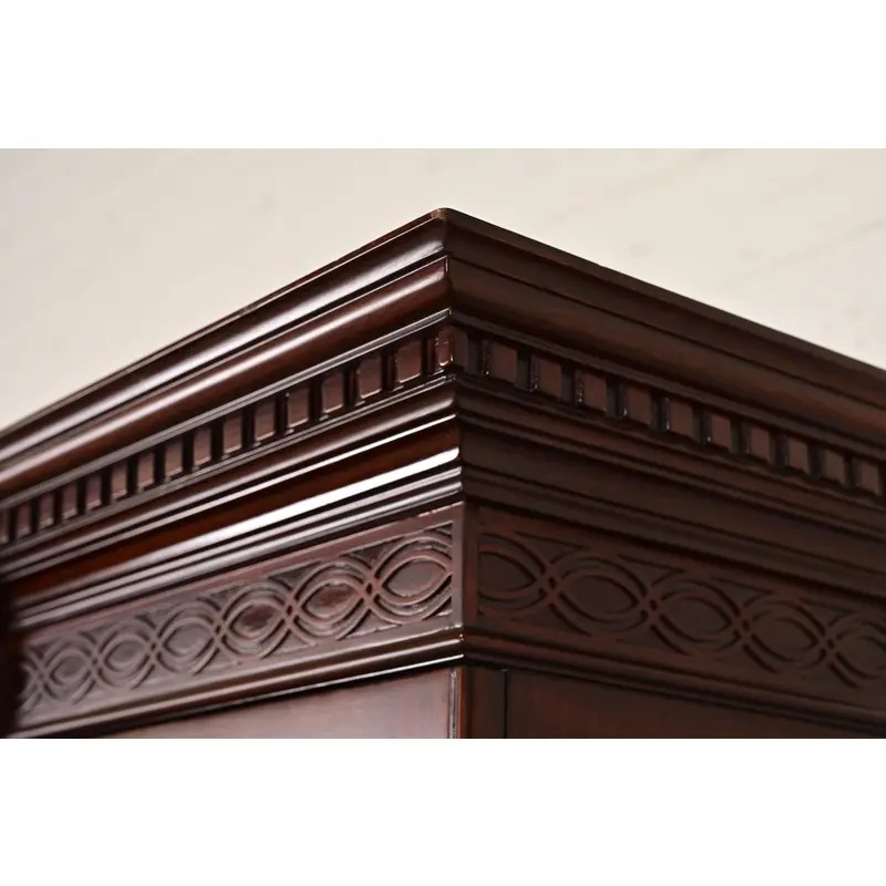Kindel Furniture Georgian Carved Mahogany Lighted Breakfront Bookcase Cabinet - Image 9