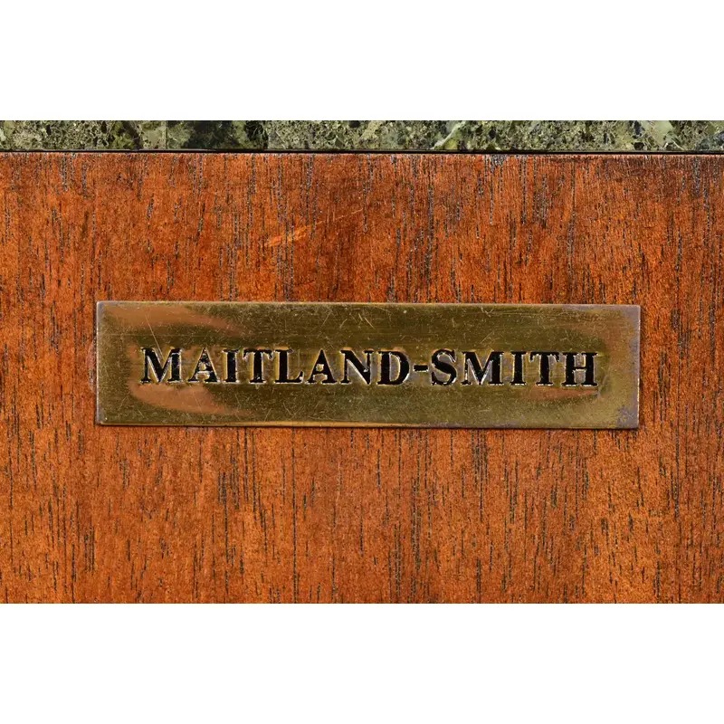 Maitland Smith French Empire of Louis XVI Carved Mahogany Faux Marble Top Console Table With Mirrored Back - Image 9