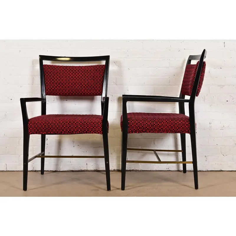 Paul McCobb Connoisseur Collection Black Lacquered Mahogany and Brass Armchairs, Pair - Image 9