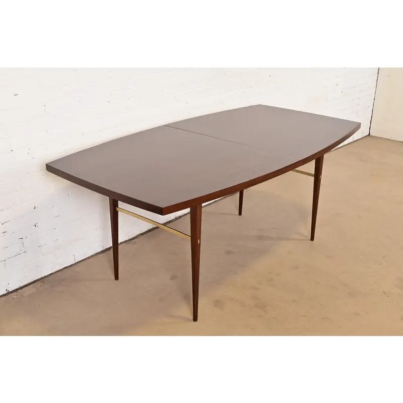 Paul McCobb for Directional Mid-Century Modern Walnut and Brass Extension Dining Table, Newly Refinished - Image 9