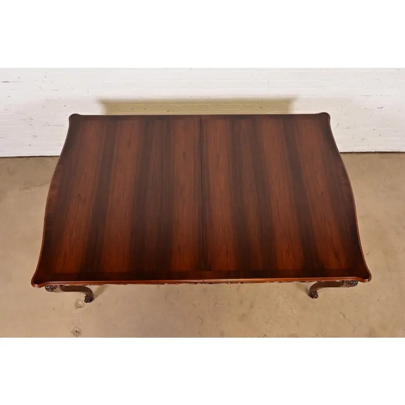 Romweber Antique French Provincial Louis XV Carved Rosewood Extension Dining Table, Newly Refinished - Image 9