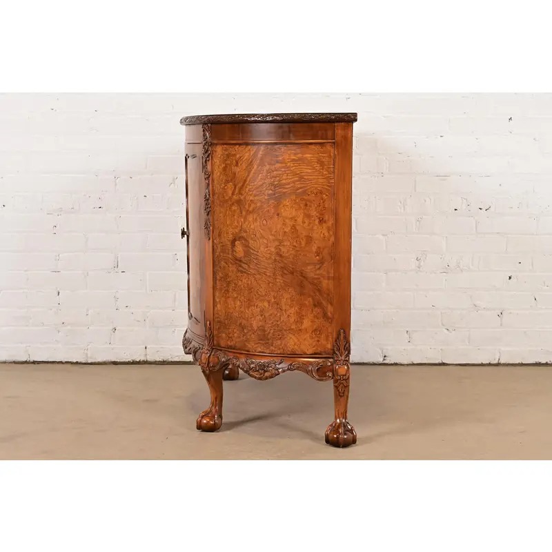 Romweber Chippendale Burl Wood Demilune Cabinet or Console Table, Circa 1920s - Image 9