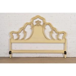 Romweber French Rococo Louis XV Cream Lacquered and Parcel Silver Gilt King Size Headboard, Circa 1950s