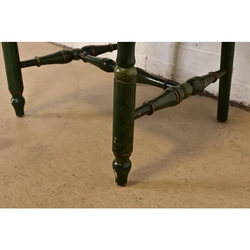 Stickley Brothers Antique Early American Country Cottage Green Lacquered Floral Painted Side Chair, Circa 1920s - Image 9