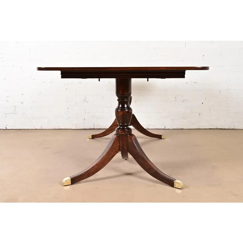 Baker Furniture Style Georgian Mahogany Double Pedestal Extension Dining Table, Newly Refinished - Image 10