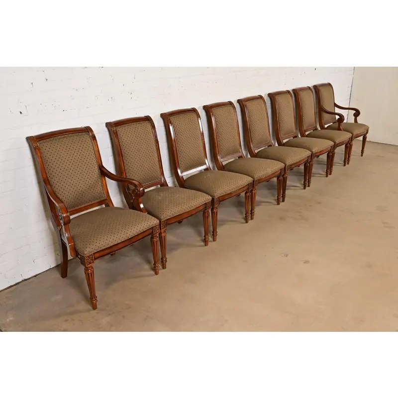 Ethan Allen French Regency Louis XVI Carved Cherry Wood Upholstered Armchairs, Pair - Image 10