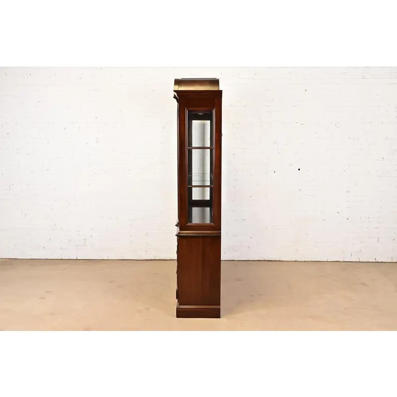 Ethan Allen Georgian Solid Cherry Wood Breakfront Bookcase Cabinet - Image 10