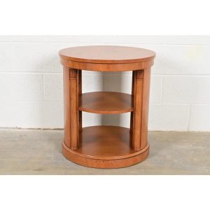 Henredon Regency Carved Cherry Wood Three-Tier Drum Side Table