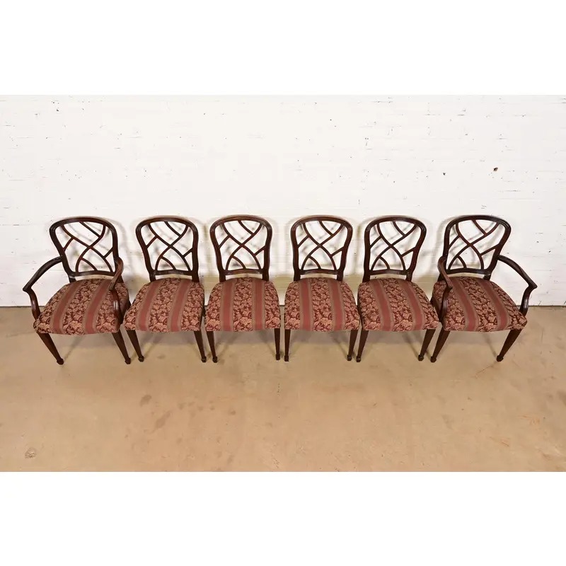 Kindel Furniture Federal Carved Mahogany Arm Chairs, Pair - Image 10