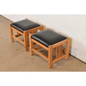 Stickley Mission Oak Arts & Crafts Stools or Ottomans, Pair