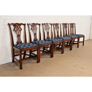 Baker Furniture Style Georgian Carved Mahogany Dining Chairs, Set of Six