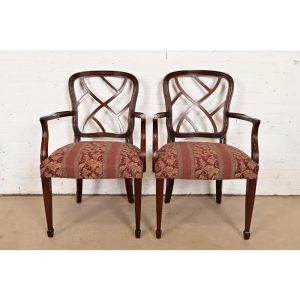 Kindel Furniture Federal Carved Mahogany Arm Chairs, Pair