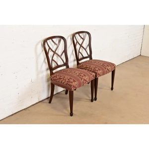 Kindel Furniture Federal Carved Mahogany Side Chairs or Dining Chairs, Pair