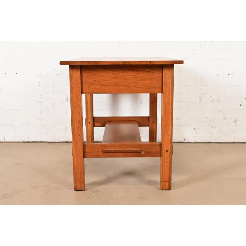 Lifetime Furniture Antique Mission Oak Arts & Crafts Desk or Library Table, Circa 1910 - Image 11