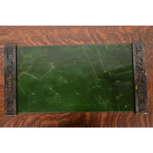 Tiffany Studios New York Grapevine Pattern Bronze Blotter Ends With Leather Desk Blotter