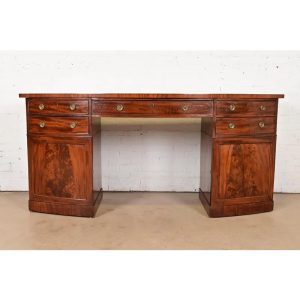 Antique English Georgian Flame Mahogany Bow Front Sideboard, Circa 1820