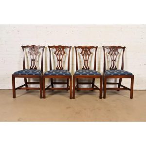 Baker Furniture Style Georgian Carved Mahogany Dining Chairs, Set of Four