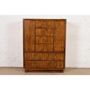 Drexel Heritage Hollywood Regency Campaign Walnut Gentleman's Chest or Armoire Dresser