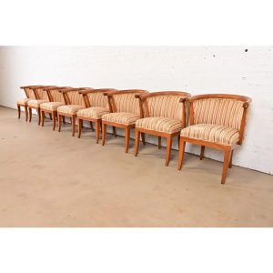 Harold Schwartz for Romweber Mid-Century Modern Sculpted Oak Dining Armchairs, Set of Eight