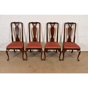 Henredon Queen Anne Solid Mahogany Side Chairs or Dining Chairs, Set of Four