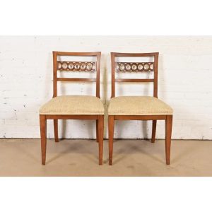 Kindel Furniture Regency Carved Cherry Wood Side Chairs or Dining Chairs, Pair