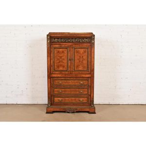 Maison Forest Style Antique French Empire Burl Wood Armoire Dresser or Gentleman's Chest With Mounted Ormolu, Circa 1880s