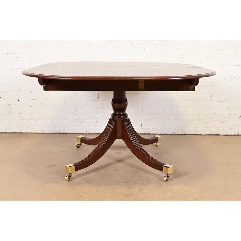 Reeder of London Antique English Regency Carved Mahogany Pedestal Extension Dining Table, Newly Restored - Image 12