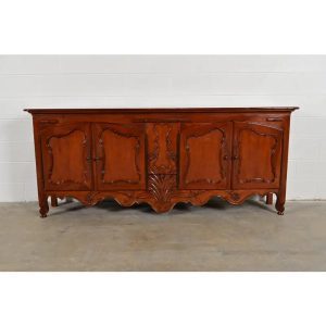 Baker Furniture French Provincial Louis XV Carved Cherry Wood Sideboard Credenza or Bar Cabinet