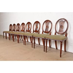 French Regency Louis XVI Carved Mahogany Dining Chairs by Bevan Funnell, Set of Eight
