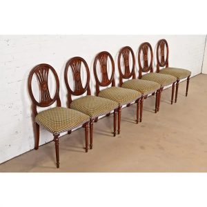 French Regency Louis XVI Carved Mahogany Dining Chairs by Bevan Funnell, Set of Six