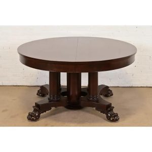 George C. Flint Co. Antique Victorian Mahogany Split Pedestal Extension Dining Table With Carved Paw Feet, Newly Refinished