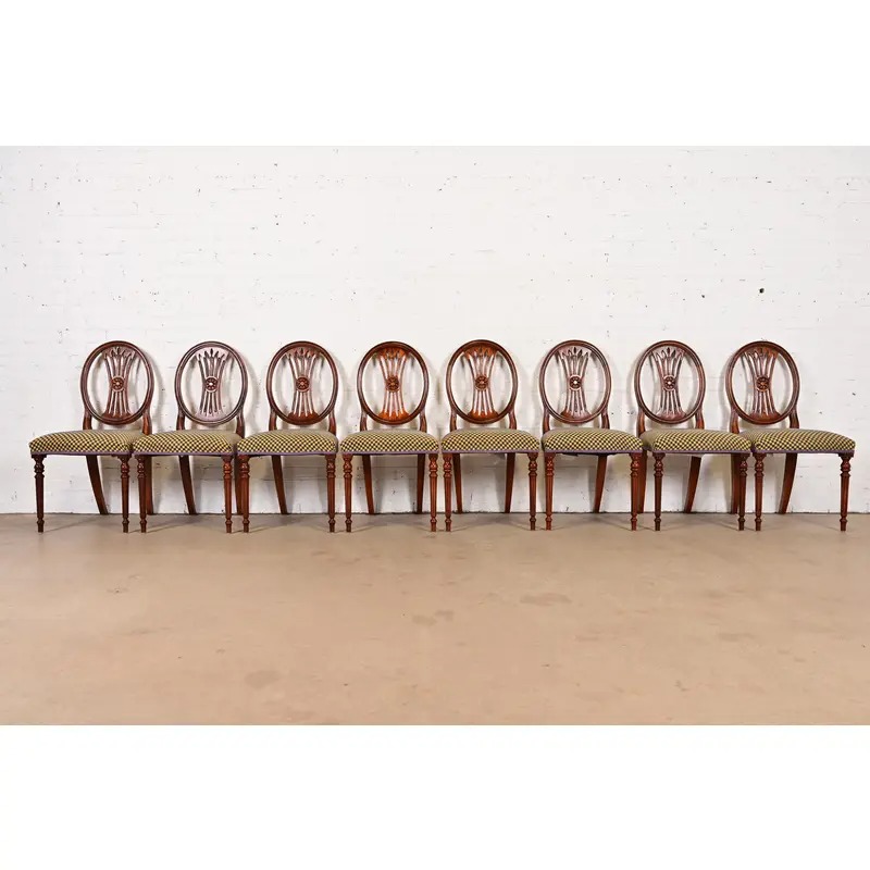 Hepplewhite Carved Mahogany Side Chairs or Dining Chairs by Bevan Funnell, Pair - Image 13
