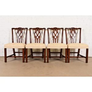 Kindel Furniture Georgian Carved Mahogany Dining Chairs, Set of Four