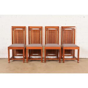 Frank Lloyd Wright for Cassina Arts & Crafts Cherry Wood Dining Chairs, Set of Four