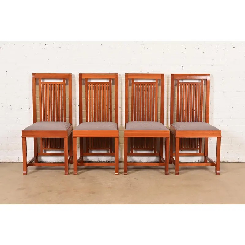 Frank Lloyd Wright for Cassina Arts & Crafts Cherry Wood Dining Chairs, Set of Four