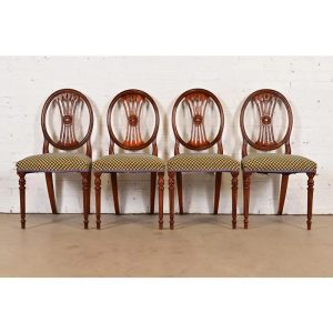 French Regency Louis XVI Carved Mahogany Dining Chairs by Bevan Funnell, Set of Four