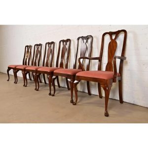 Henredon Queen Anne Solid Mahogany Dining Chairs, Set of Six
