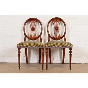 Hepplewhite Carved Mahogany Side Chairs or Dining Chairs by Bevan Funnell, Pair