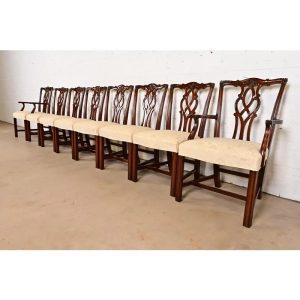 Kindel Furniture Georgian Carved Mahogany Dining Chairs, Set of Eight