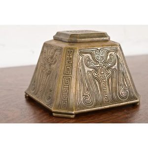 Tiffany Studios New York Chinese Pattern Bronze Large Inkwell