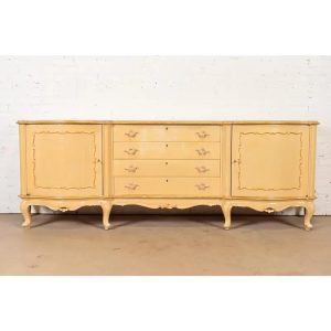 Antique Italian Louis XV Cream Lacquered and Gold Gilt Monumental Sideboard Credenza, Circa 1940s