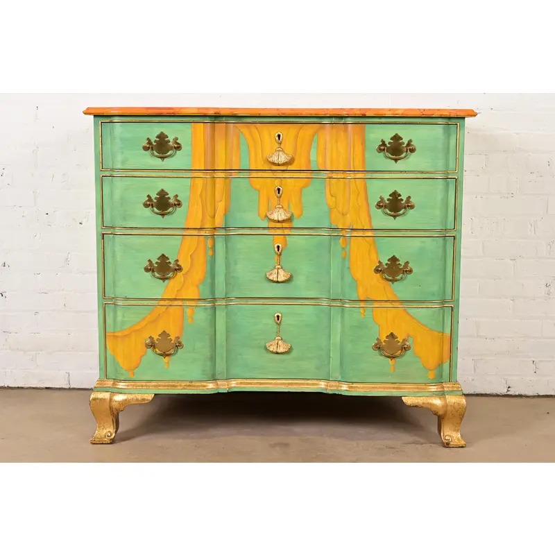 1980s Kindel Furniture Georgian Hand-Painted Block Front Chest of Drawers - Image 2