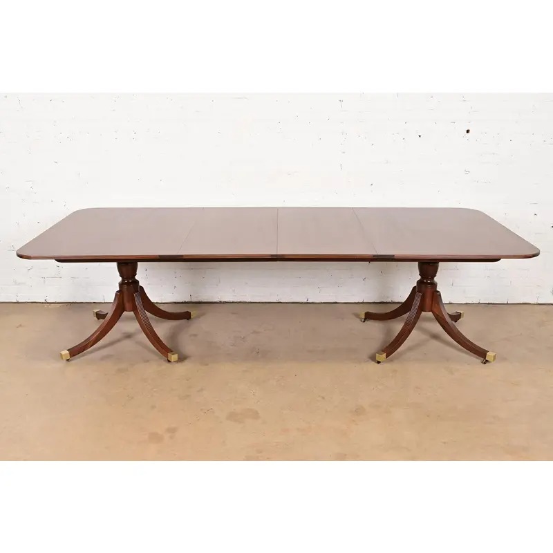 Baker Furniture Historic Charleston Georgian Banded Mahogany Double Pedestal Extension Dining Table, Newly Refinished - Image 2