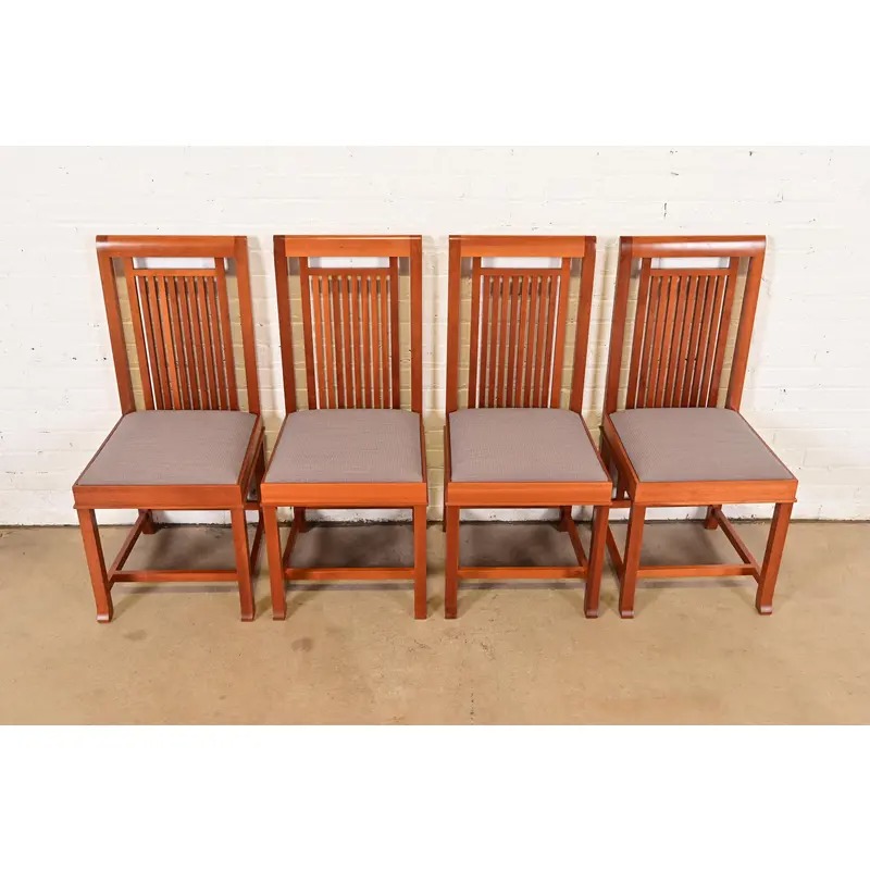Frank Lloyd Wright for Cassina Arts & Crafts Cherry Wood Dining Chairs, Set of Four - Image 2