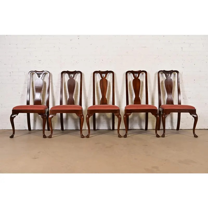 Henredon Queen Anne Solid Mahogany Dining Chairs, Set of Five - Image 2