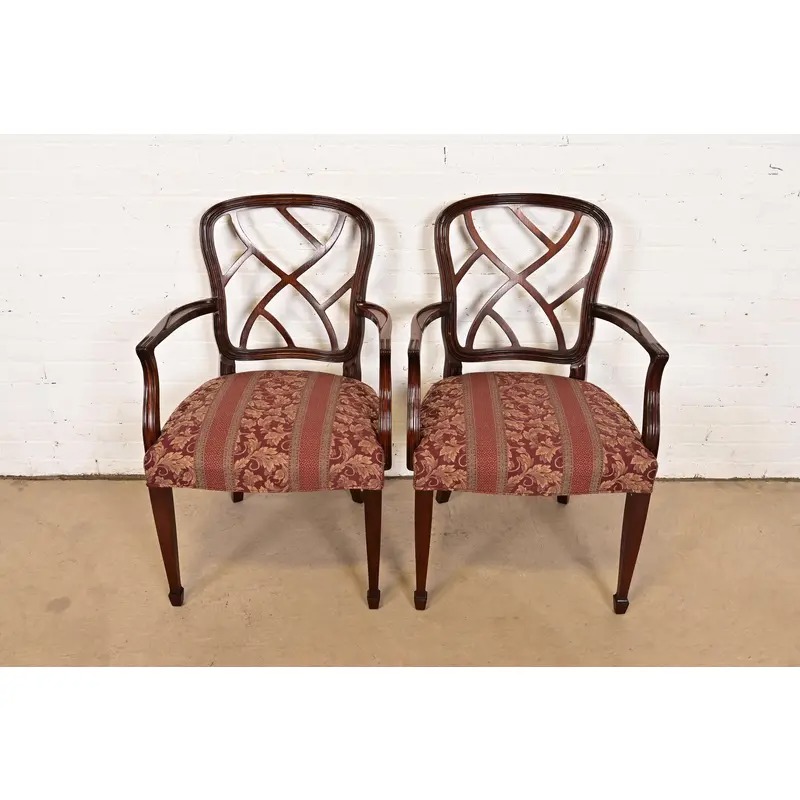 Kindel Furniture Federal Carved Mahogany Arm Chairs, Pair - Image 2