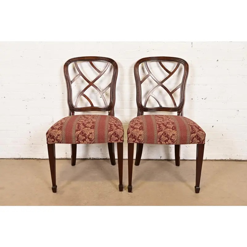Kindel Furniture Federal Carved Mahogany Side Chairs or Dining Chairs, Pair - Image 2