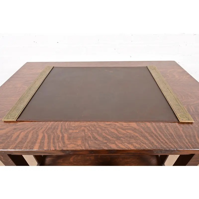 Tiffany Studios New York "Adam" Pattern Bronze Doré Blotter Ends With Leather Desk Blotter - Image 2